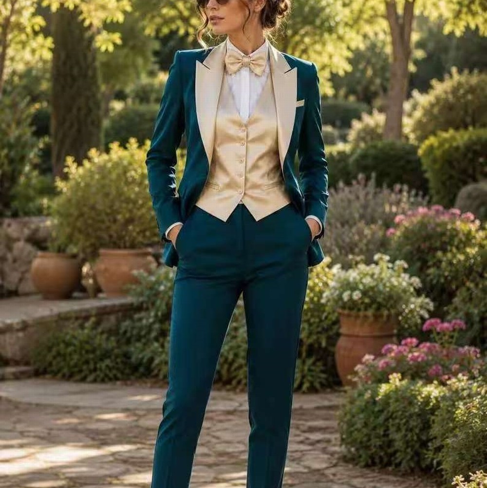 Blazer Set Women Formal - Blue-Green Champagne Formal Business Women Suit