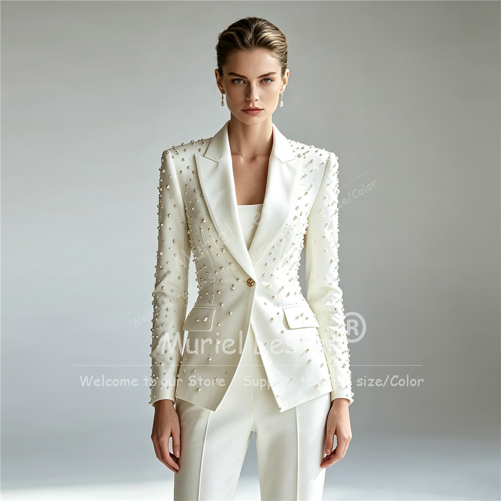 Blazer Set Women Formal - Elegant Pearls Beading Suits Women 2