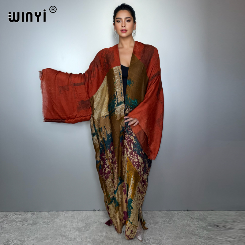 Young Women'S Formal Wear - WINYI kimono Oil print cardigan Bikini