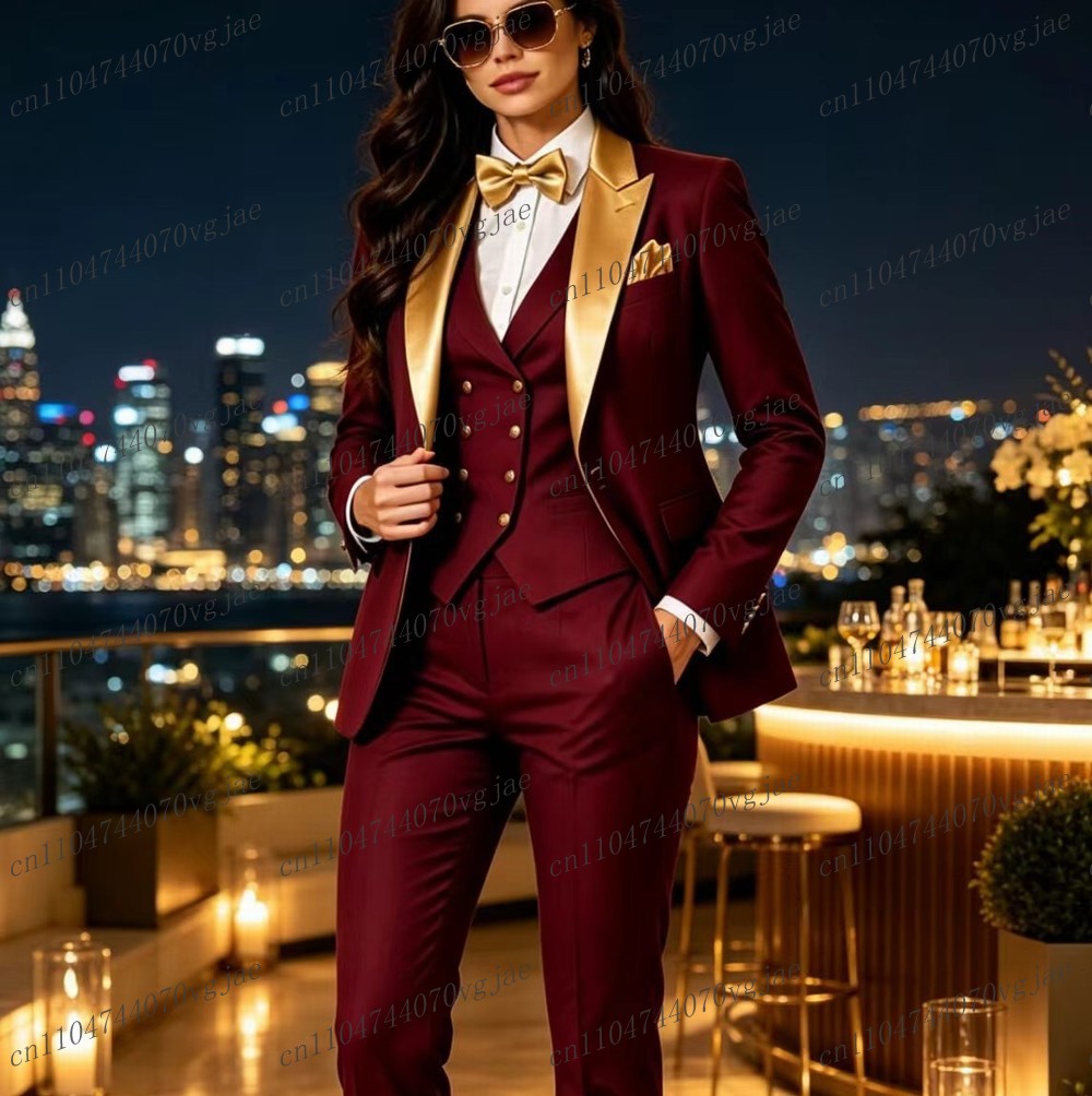 Gold Collar And Burgundy Forma - Blazer Set Women Formal 评论和价格