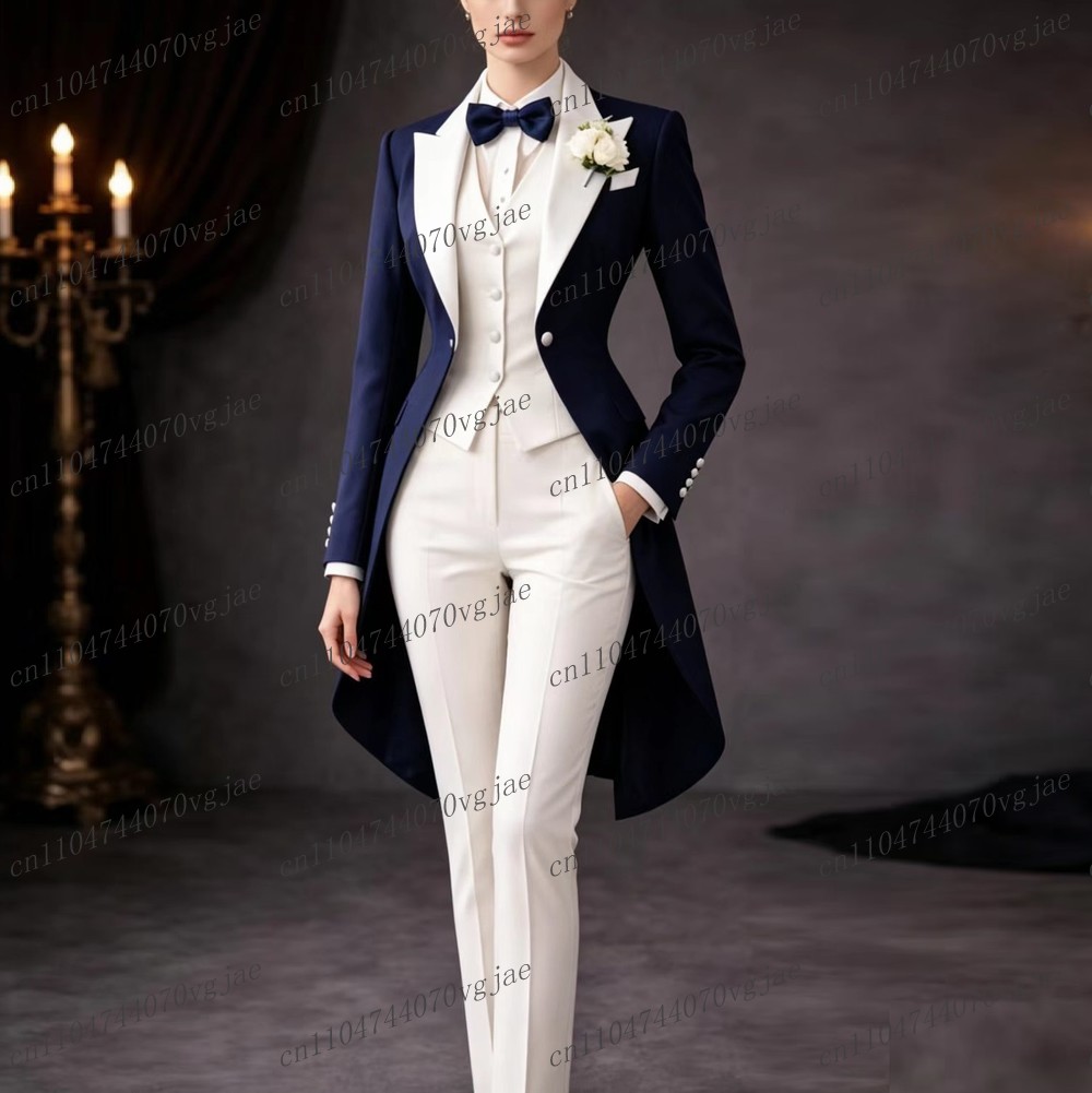 Navy Blue And White Long Women - Blazer Set Women Formal 评论和价格