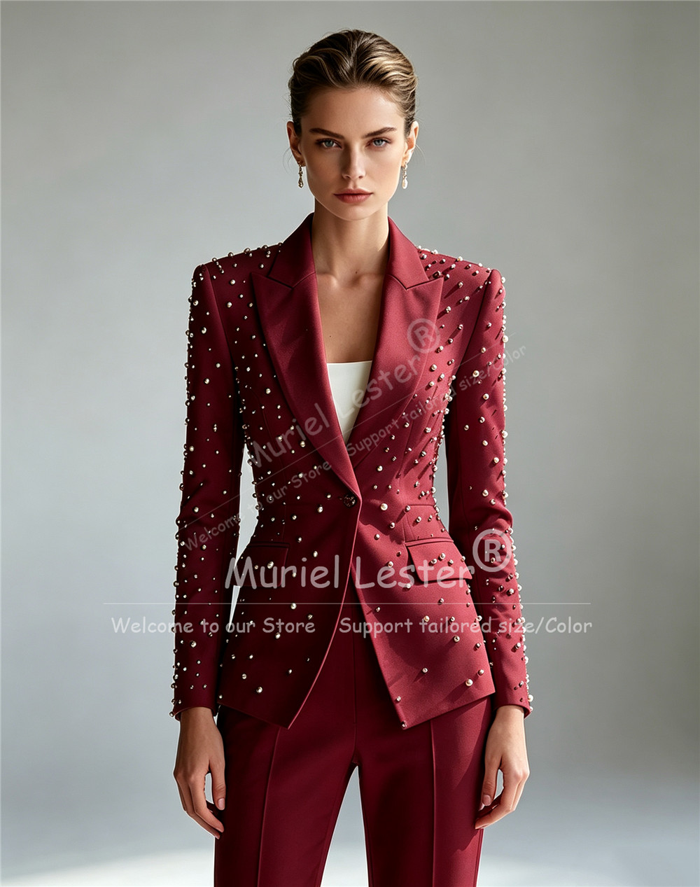 Elegant Pearls Beading Suits W - Blazer Set Women Formal 评论和价格