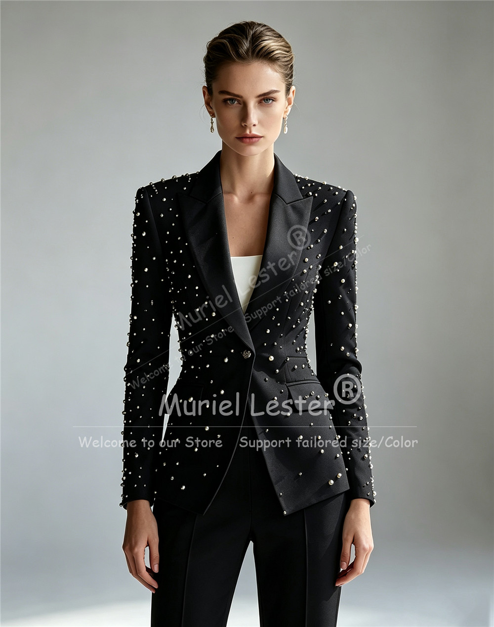 Elegant Pearls Beading Suits W - Blazer Set Women Formal 评论和价格