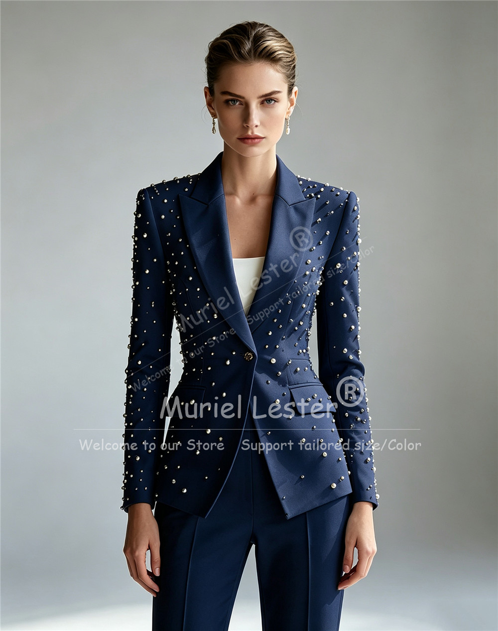 Elegant Pearls Beading Suits W - Blazer Set Women Formal 评论和价格