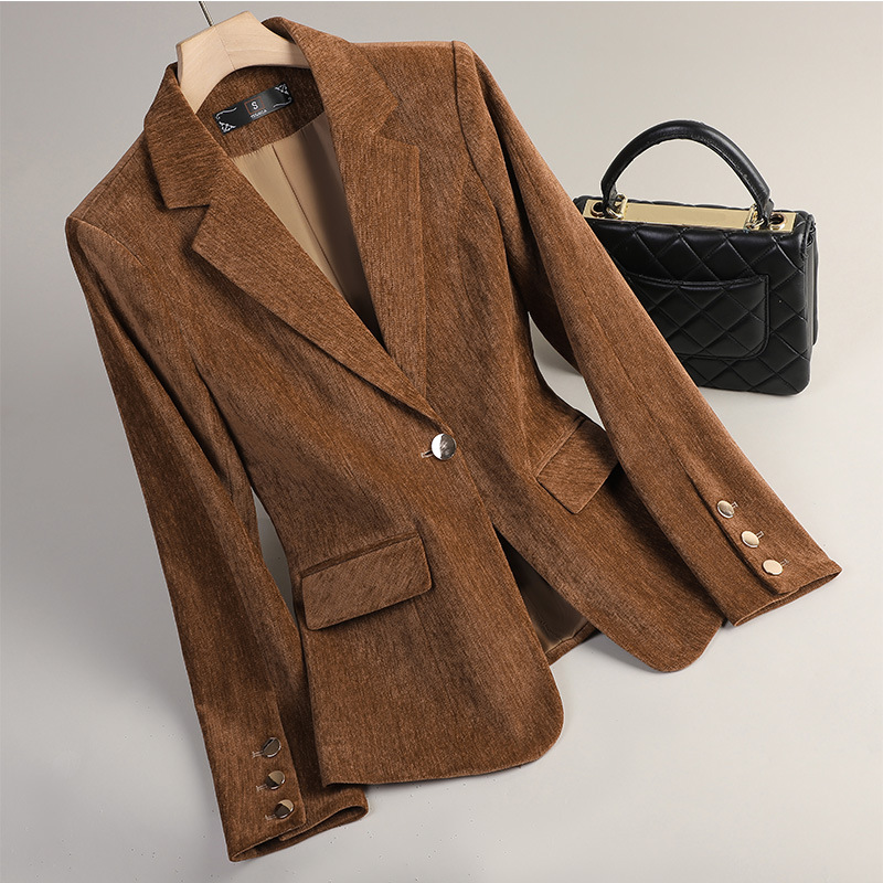Yellow Gold Velvet Blazer Wome - Women Formal Wear Winter 评论和价格