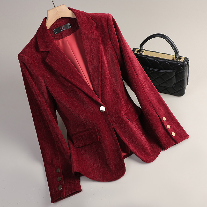 Yellow Gold Velvet Blazer Wome - Women Formal Wear Winter 评论和价格