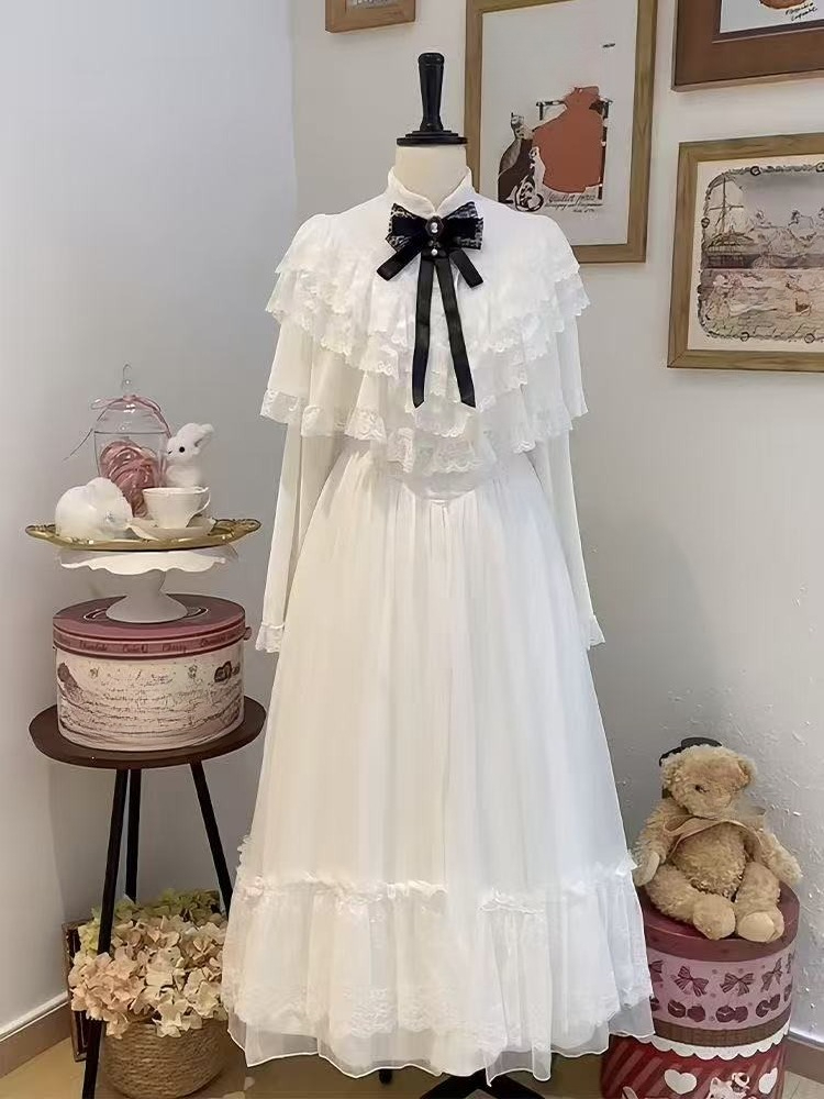 Japanese Short Sleeve Bow Lace - Women Formal Wear Winter 评论和价格
