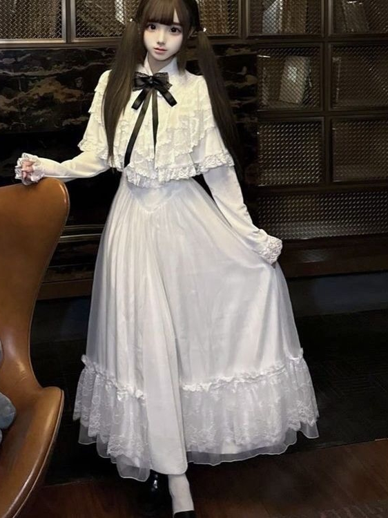 Japanese Short Sleeve Bow Lace - Women Formal Wear Winter 评论和价格