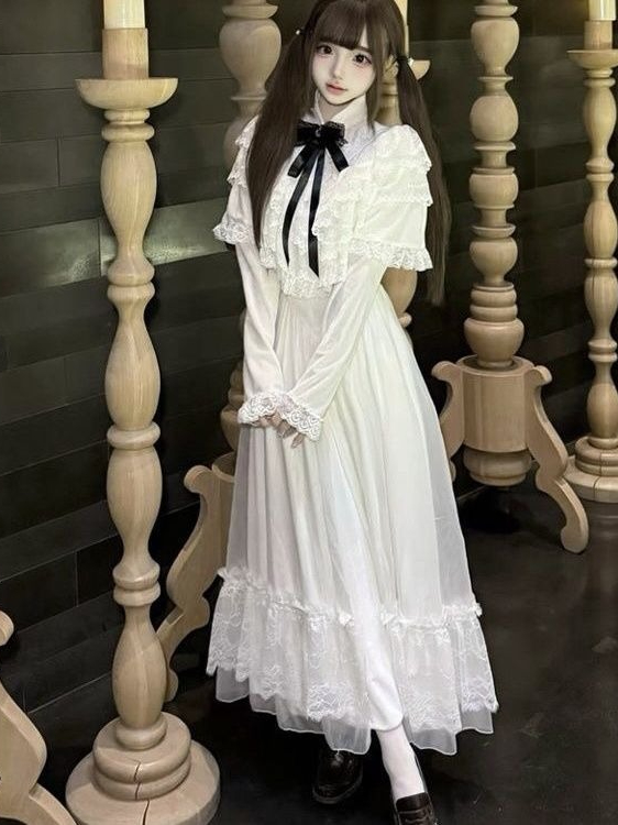 Japanese Short Sleeve Bow Lace - Women Formal Wear Winter 评论和价格
