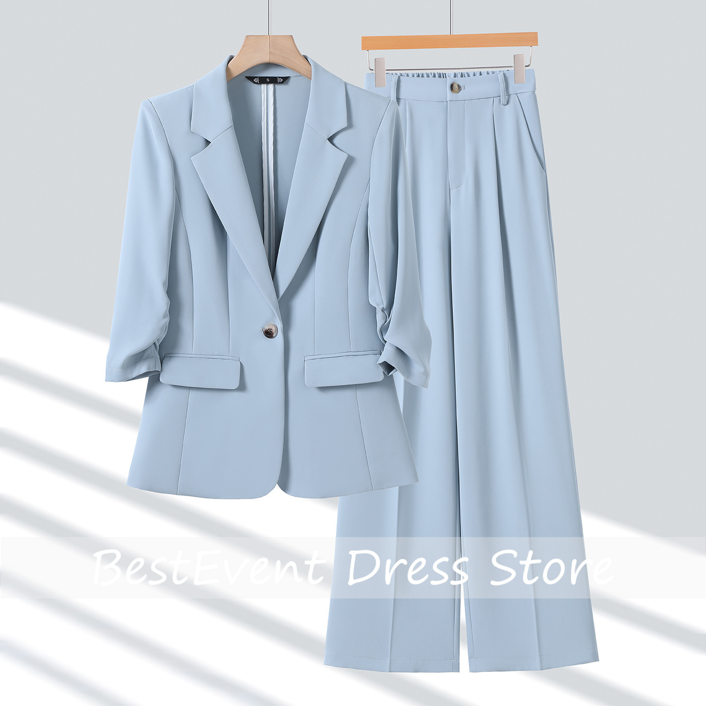 Light Blue Women's Suit Jacket - Blazer Set Women Formal 评论和价格