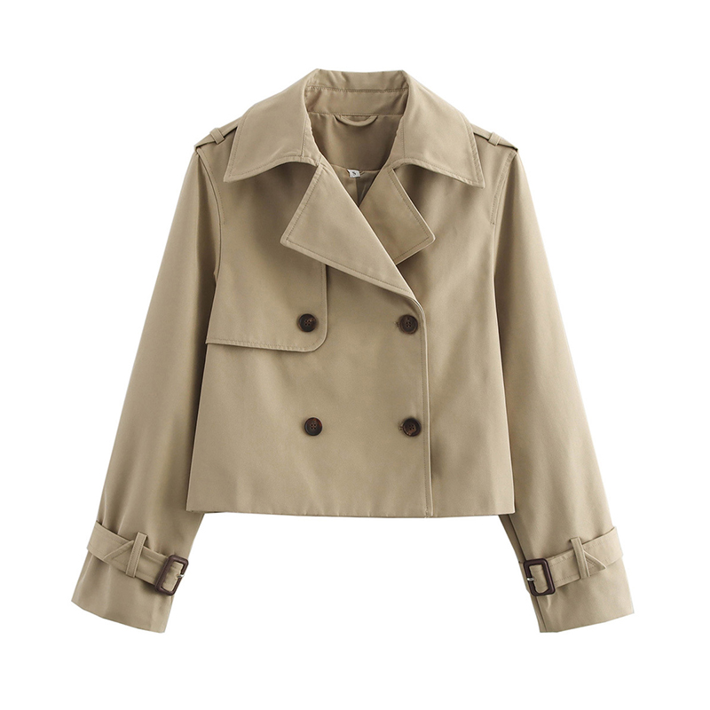 New Autumn Women Solid Cropped - Trench Coat Formal 评论和价格