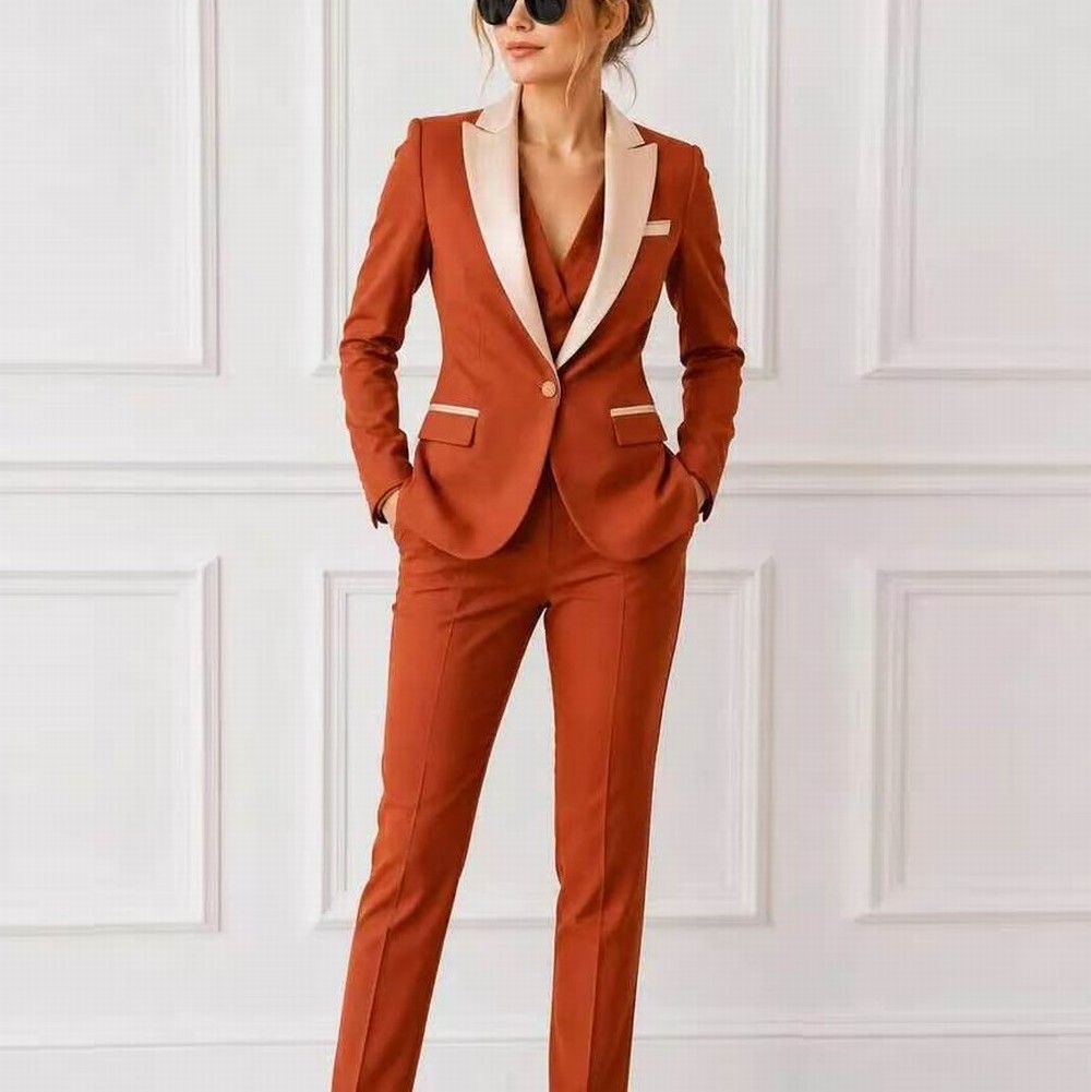 Beige Collar Orange Formal Bus - Blazer Set Women Formal 评论和价格