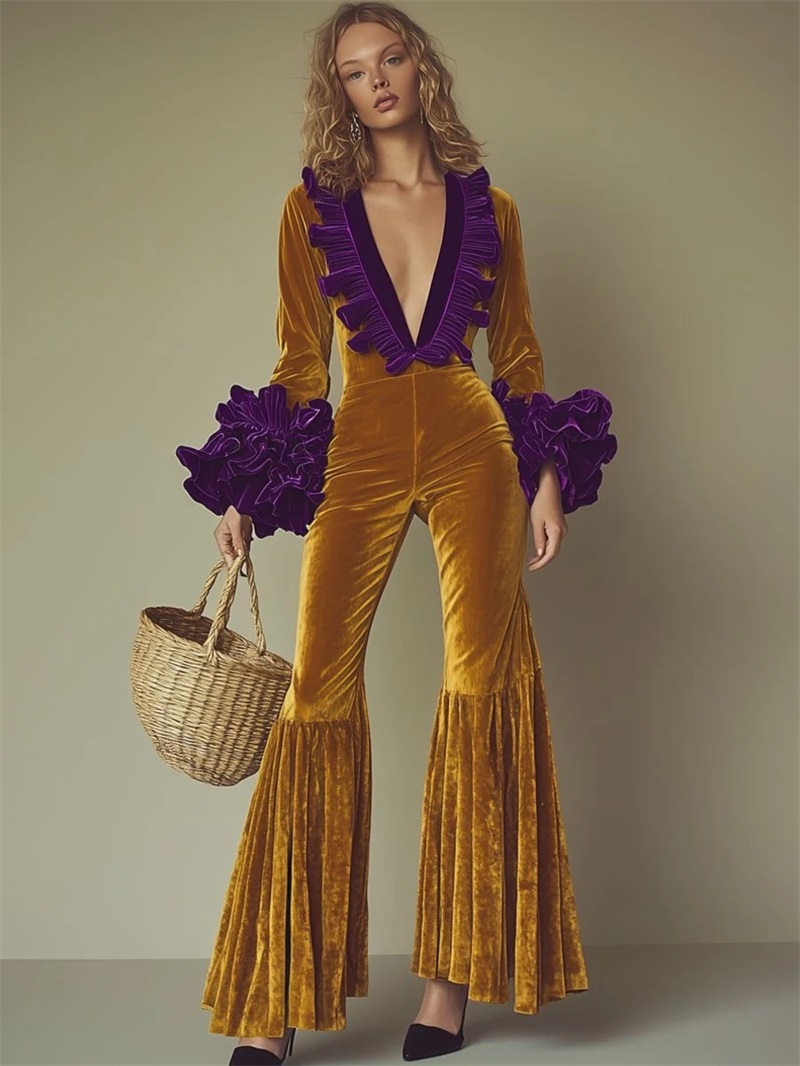 Yellow Purple Velvet Women Jum - Women'S Formal Wear For A Wedding Guest 评论和价格