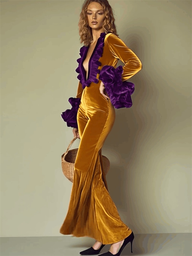 Yellow Purple Velvet Women Jum - Women'S Formal Wear For A Wedding Guest 评论和价格
